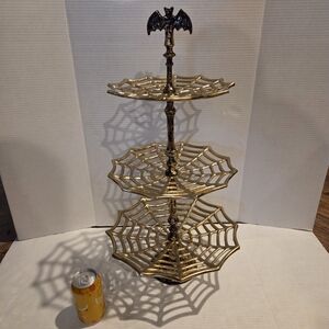 Goth Gothic Cupcake Stand Bat Halloween Spider Web 3 Tier Home Decor Heavy LARGE